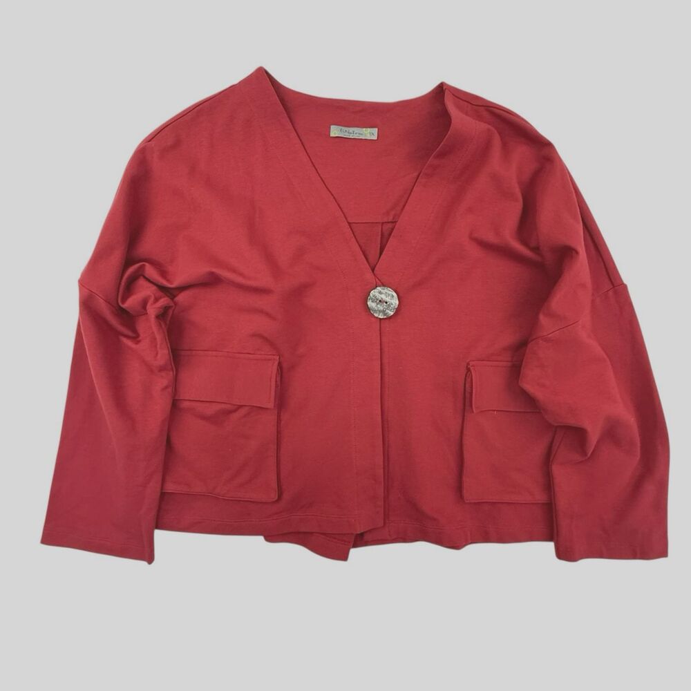 Chalet et ceci Morgan Knit Cropped Jacket Women 1X Red Boxy Lagenlook USA Plus